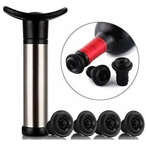 Pompe à vin Pompe à vide en acier inoxydableUtilisée pour la conservation du vin, la pompe à vin est utilisée pour éliminer l'air et la conservation du vin sous vide, avec 4 bouchons
