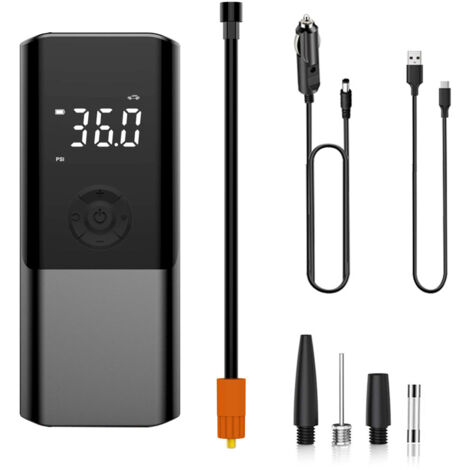 Pompe air portable 150 PSI sans fil, compresseur gonfleur pneus LED, arrêt auto, modèle 2-en-1 batterie lithium intégrée + câble chargeur voiture