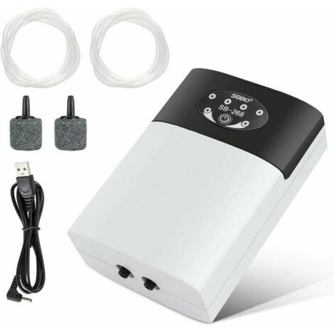 Pompe air pour aquarium portable USB silencieuse dbit de 2 x 3Lmin avec 2 sorties dair oxygne couleurs multiples