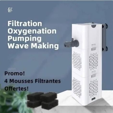 Pompe aquarium 15W 1000L/H Filtre Intérieur Aquarium Pour cycle d\'eau, oxygénation + 4 pcs Mousse de Filtration -blanc