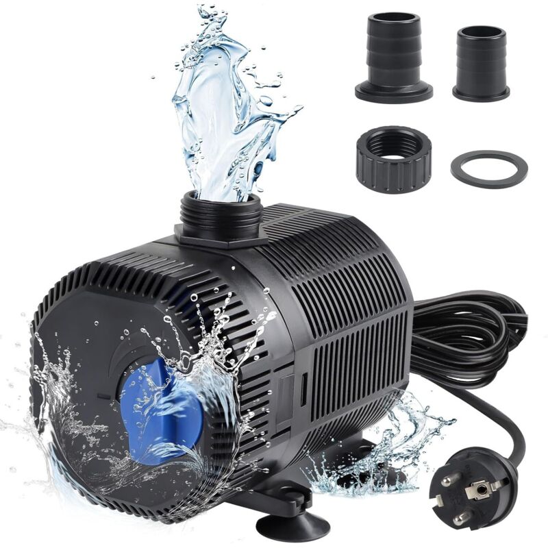 Pompe Bassin Pompe de Filtration 3000L/H Pompe À Eau Exterieur Pomp Fontain avec Filtre 55W Pomp Aquarium Submersible avec Câble 10M & 2 Buse, Pomp