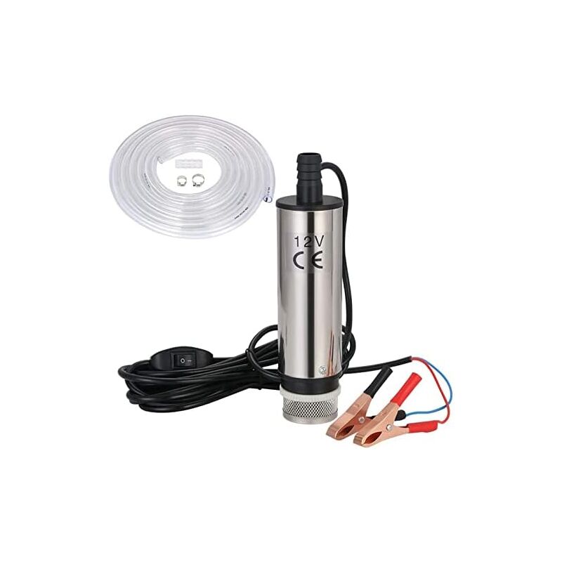 Pompe Carburant, 12V 51MM (Liquides inflammables à Essence Interdits) Diesel&Eau Pompe Acier Inoxydable avec Clip Filtre Amovible 4M Cordon