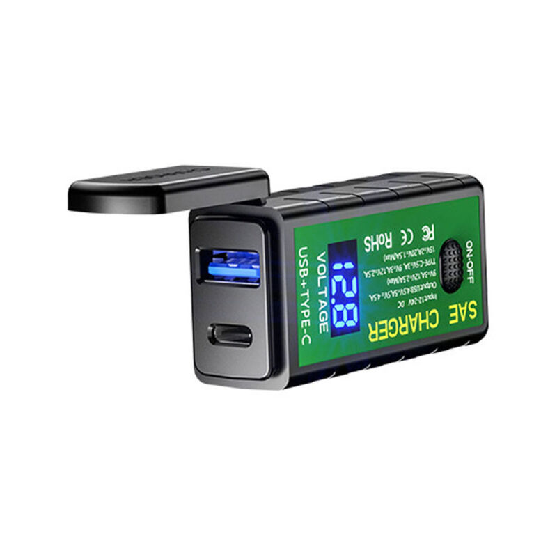 LIFCAUSAL Chargeur USB Moto Étanche avec Voltmètre Adaptateur SAE vers USB PD+QC3.0 Interrupteur ON/OFF pour Téléphone/Tablette/GPS