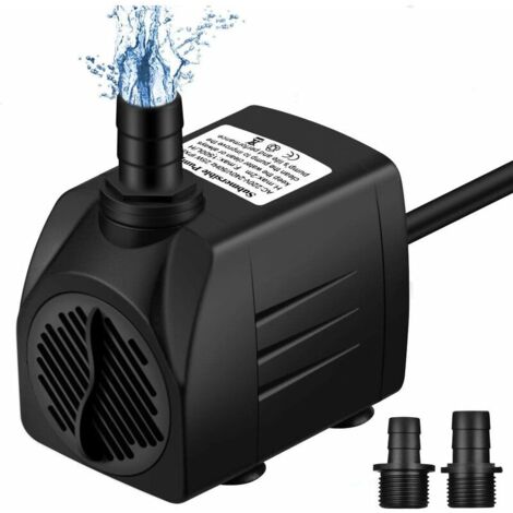 Pompe d'aquarium 1500L/H, pompe de bassin Mini pompe à eau résistante à la combustion à sec (36 heures), petite pompe submersible pour aquarium étang fontaine jardin sans bruit câble de 1,4 m + 2 buse