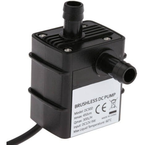 Pompe DC Submersible Brushless Decdeal 12V 300L/H IP68 Noir ABS Aquarium
