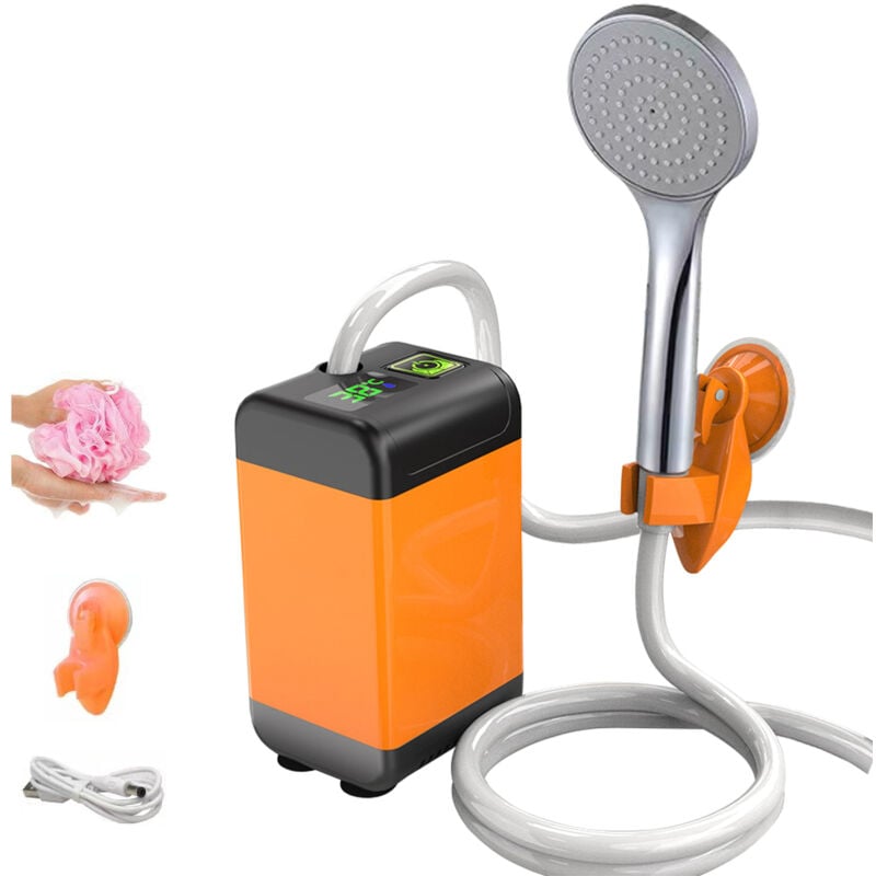 Pompe de douche de camping en plein air avec affichage numérique intelligent Douche de camping portable électrique,7800 mA,orange