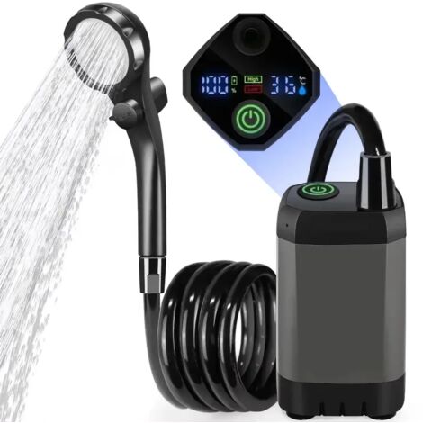 Pompe de douche de camping étanche avec affichage numérique intelligent, pompe de douche électrique portable pour camping-car, randonnée, voyage, plage, arrosage des animaux de compagnie