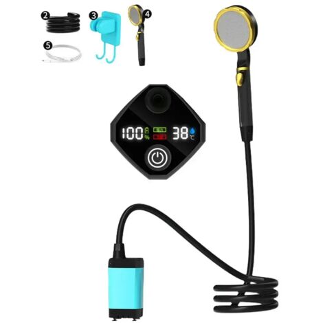 Pompe de douche électrique rechargeable portable (bleue, 7800 mAh) avec affichage numérique intelligent