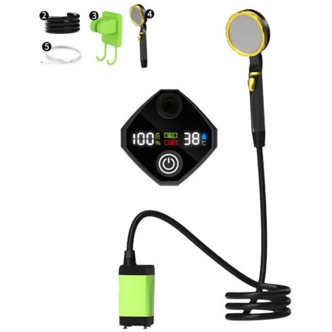 Pompe de douche électrique rechargeable portable (verte, 7800 mAh) avec affichage numérique intelligent