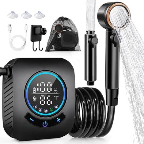 Pompe De Douche Portable - 8000 mAh - Débit 10 L/min - 5 Vitesses - Affichage LED - Étanchéité IPX8 - Pour Camping, Voyages, VR, Plage, Animaux - 1 Pièce