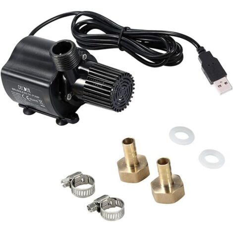 Pompe de fontaine de jardin - USB - Avec 2 buses en laiton et câble de chargement USB - Mini pompe à eau pour bassin, fontaine, aquarium, piscine, jardin - Noir