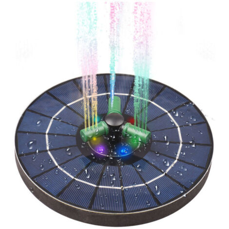 Pompe de fontaine solaire colorée 4W, avec buse rotative 360° Lumières LED RGB Pompe à eau solaire avec arrêt automatique Fontaine ronde pour bain d'oiseaux, jardin et petits étangs