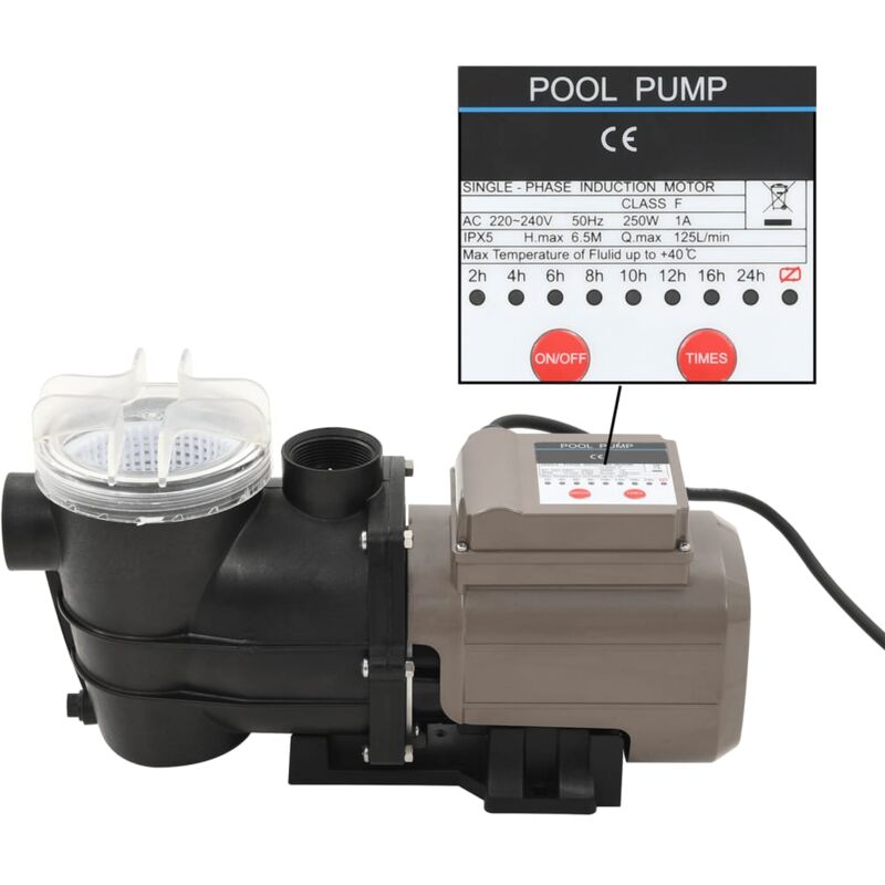 Vidaxl - Pompe de piscine avec minuterie Noir 0,25 ch 8000 l / h