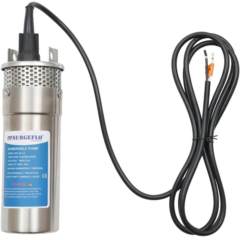 Pompe de puits profond, Pompe à eau 24 v 12 l/min profondeur fontaine eau pompe submersible dc acier inoxydable courant massique