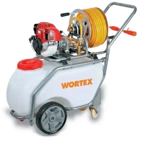 Pompe de pulvérisation à moteur essence 25.6cc 0.75kW 25bar – Chariot avec tuyau 30m – Débit 6l/min – Distance de pulvérisation 8m – Wortex