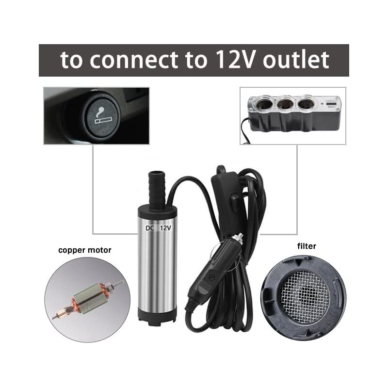 Pompe de transfert d'eau submersible 12 V pour diesel, essence, huile, petite pompe de cale pour bateau, caravane, voiture, camping-car, barillet de