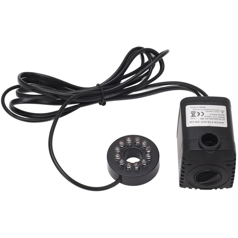 Ej.life - Pompe D'étang Ultra Silencieuse à Débit Réglable avec Lumière led, Pompe à Eau Submersible 600LPH pour Aquarium (Prise ue 220‑240V)