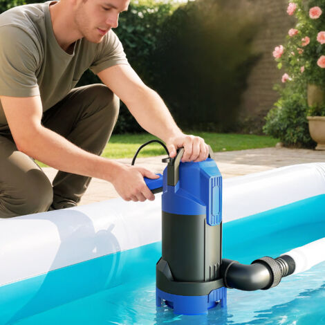 Pompe d'évacuation eaux chargées/propres débit 20000L/H 750W profondeur max. 7m interrupteur à flotteur 17x16x36cm noir