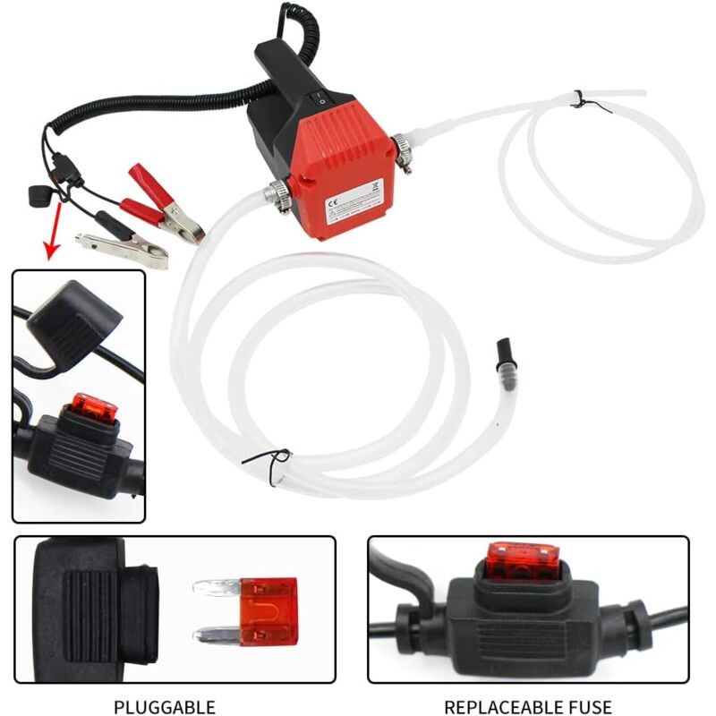 Pompe d'extraction d'huile, pompe d'aspiration d'huile pour changer l'huile 12 V 60 W, pompe à huile/liquide diesel, avec fusible externe