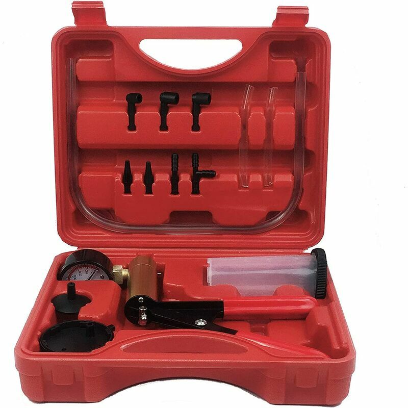 Pompe à Dépression Purge Purgeur Liquide de Frein Testeur à Vide pour Voiture Outil Manuelle Coffret Rouge MA06