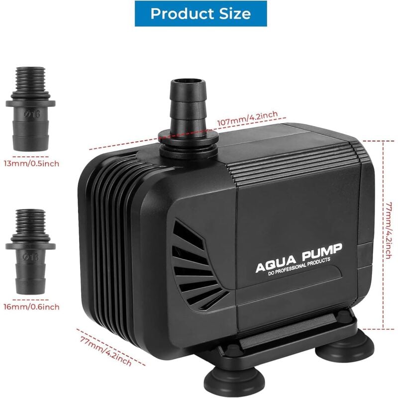 Tlgreen - Pompe Eau Submersible, 15W 1500L/H Mini Pompe Silencieuse, Pompe Aquarium avec 2 Buses 13/16mm, Hauteur de Refoulement 1.6m, Pompe à Eau