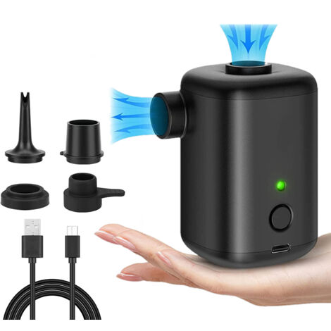 Pompe Electrique 2 en 1 Gonfleur et Degonfleur Portable sans Fil USB Rechargeable, Mini Pompe à Air avec 4 Embouts pour Le Matelas,Camping Coussin,Bateau,Anneau de Natation