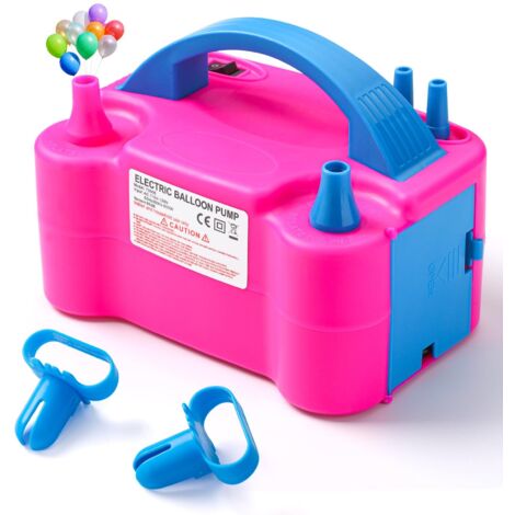 Pompe électrique pour gonfler les ballons, pompe à air portable automatique à double buse, 110 V 600 W, avec outil de nouage, rouge rose.