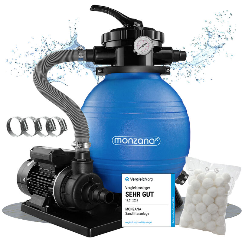 Pompe filtre à sable 10,2 m³ système filtration piscine boules filtrantes 700g