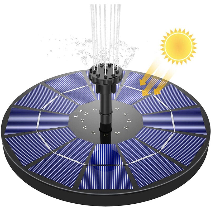 Linghhang - Pompe fontaine solaire 3.5 w- 18 cm, Fontaine solaire de jardin Flottant solaire Panneau de batterie intégré Batterie avec 6 jets Petit