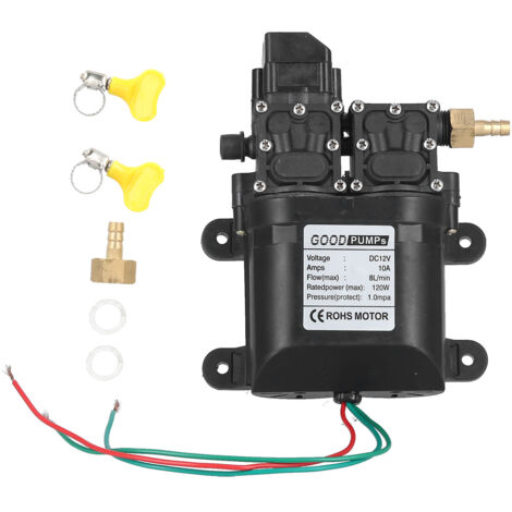 Pompe haute pression 12V 120W 8L double cœur à membrane avec raccord cuivre pour injection automatique d'eau