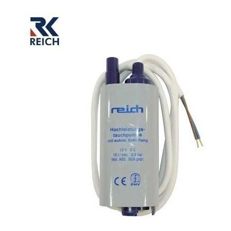 Pompe immergée 18L/min – 12V, pression 0.75 bar – Aération automatique pour véhicules de loisirs – Installation rapide diamètre 45 mm – Reich