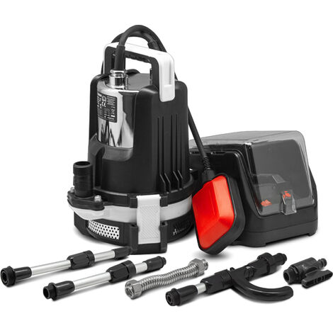 Pompe vide cave sans fil 20V – Débit 3000 L/H – Hauteur de refoulement max 7 m – Profondeur d'immersion 5 m – Corps inox – X-Performer