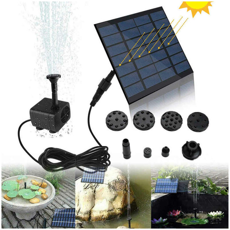 Pompe solaire pour fontaine, pompe à eau avec panneau solaire monocristallin 1,2 w pour bassin de jardin, bassin de poisson, petit bassin, Noir