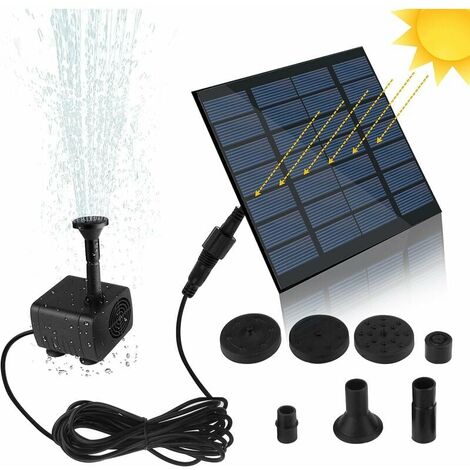 Pompe solaire pour fontaine, pompe à eau avec panneau solaire monocristallin 1,2 W pour bassin de jardin, bassin de poisson, petit bassin, Noir