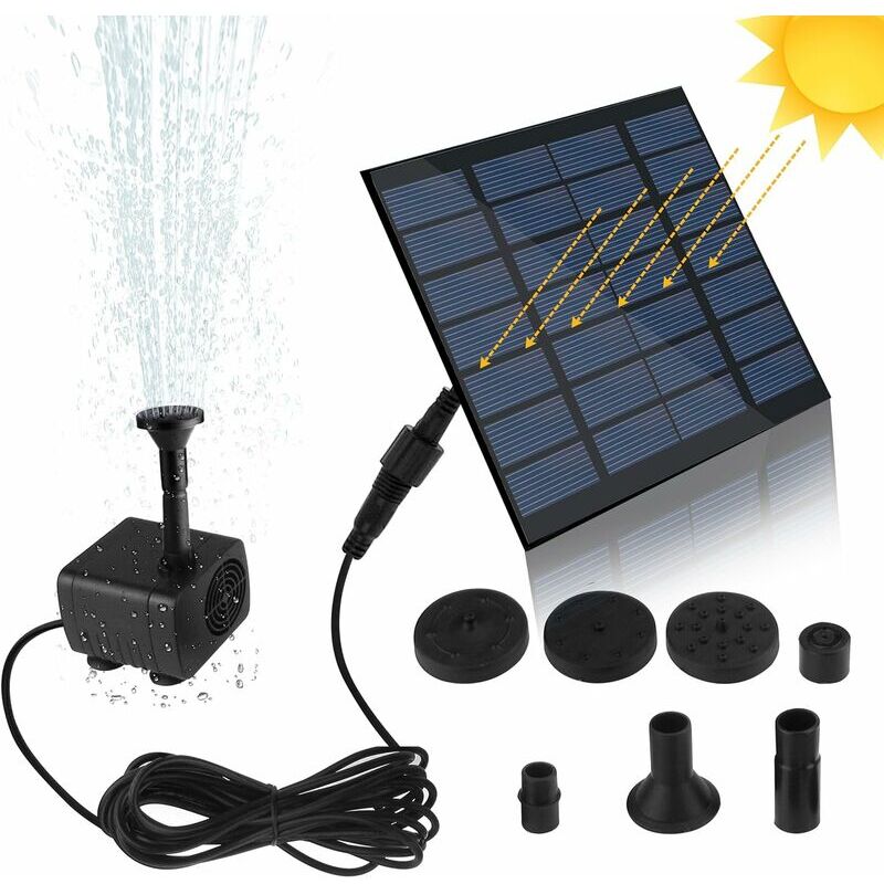 Pompe solaire pour fontaine, pompe à eau avec panneau solaire monocristallin 1,2 w pour bassin de jardin, bassin de poisson, petit bassin, Noir