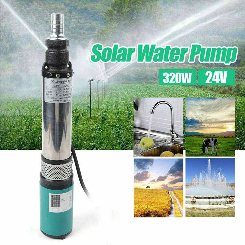 Pompe solaire pour puits profonds 24 V DC 320 W, pompe submersible 5 m³/h, pompe de fontaine, pompe à eau, pompe de jardin, diamètre de sortie : 25
