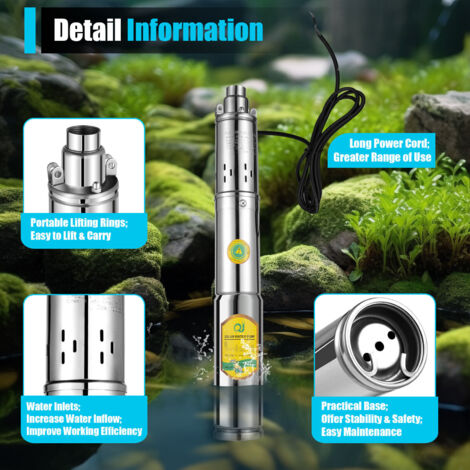 Pompe à Eau Solaire Submersible 370W 24V - Hauteur 65m - Débit 1.8m³/h - Inox - Neuf