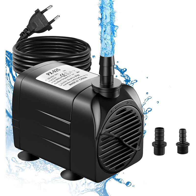 Pompe submersible 60 W, 3 000 l/h, ultra silencieuse, pour bassins, fontaines de jardin et aquariums, avec 2 buses.