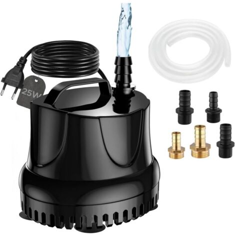 Pompe submersible de 25 watts, pompe à eau ultra-silencieuse de 1500 litres/heure, adaptée aux bassins, fontaines de jardin et aquariums, équipée de 5 buses et d'un tuyau transparent de 1,5 mètre.