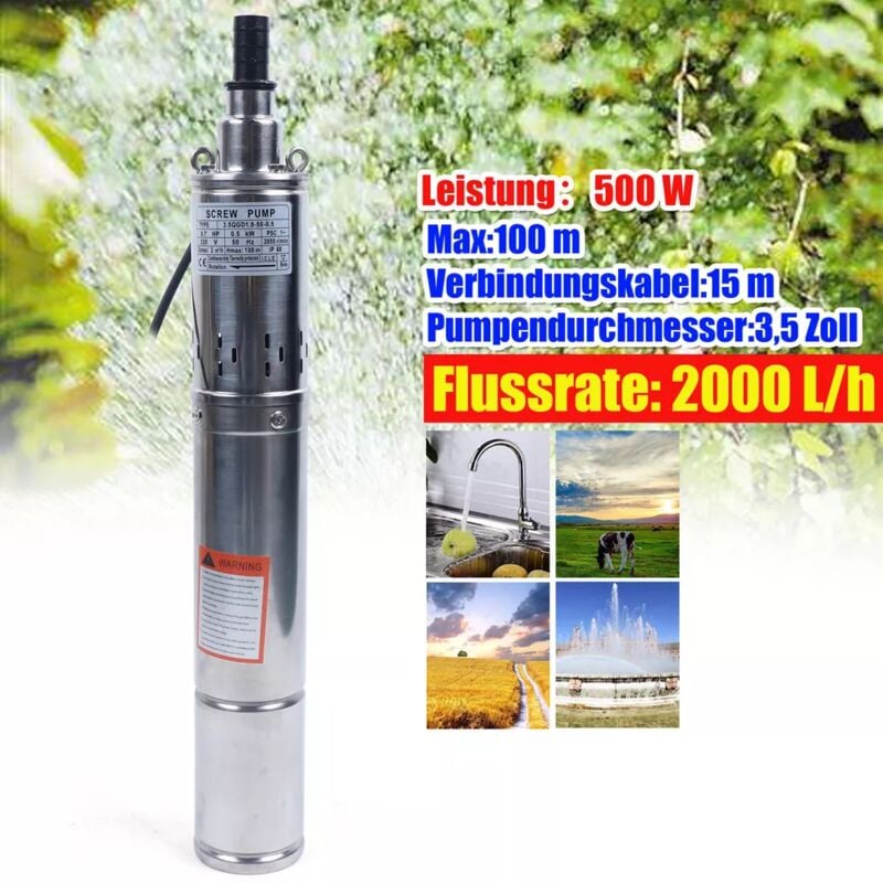 Senderpick - Pompe submersible de puits profond de 3,5 pouces 500 Watt 2000 L/h pompe de puits en acier inoxydable pour l'eau souterraine