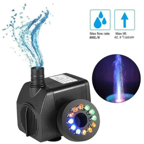 pompe Submersible  Lumire Colore, 8w 220v Pompe Submersible Avec 12 Led Couleur Pour Fontaine, Piscine, Jardin, Aquarium