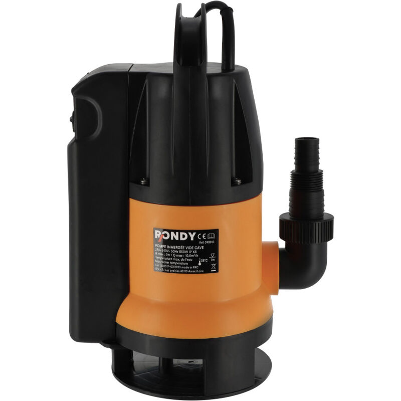Rondy - Pompe vide cave 550W eaux chargées - pompage de puits, caves, locaux inondés - débit 10,5 m3/h - refoulement 7m