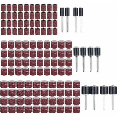 Ponçage Tambour Ponceuse Ongles Manchons Embout Emeri (132pcs) Contient des Bandes de Ponçage et des Tambours Mandrins en Caoutchouc，HANBING
