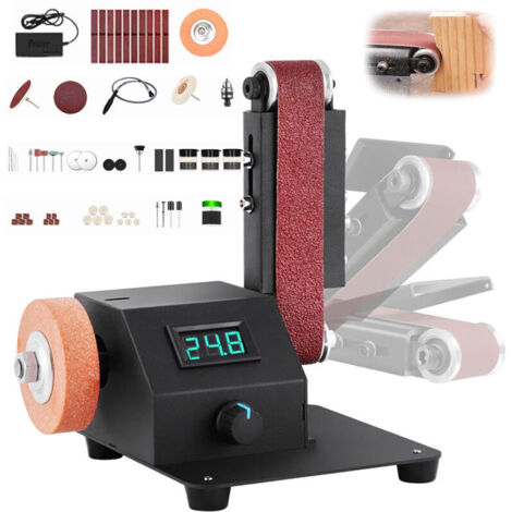 Ponceuse à Bande Mini, 350W Ponceuse électrique , Meuleuse d'établi à Bande de 1,2x15" livrée avec 10 pièces Bandes Abrasives, Adaptée pour Meulage d'outils Tels que Métal Bois l'Aluminium