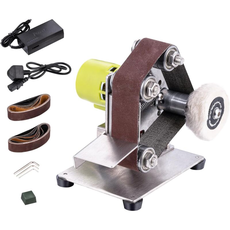 Ponceuse à Bande Mini Électrique, Machine de Polissage et de Ponçage à Bande Multifonction avec 7 Vitesses Réglables et 20 Courroies de 330 x 30 mm