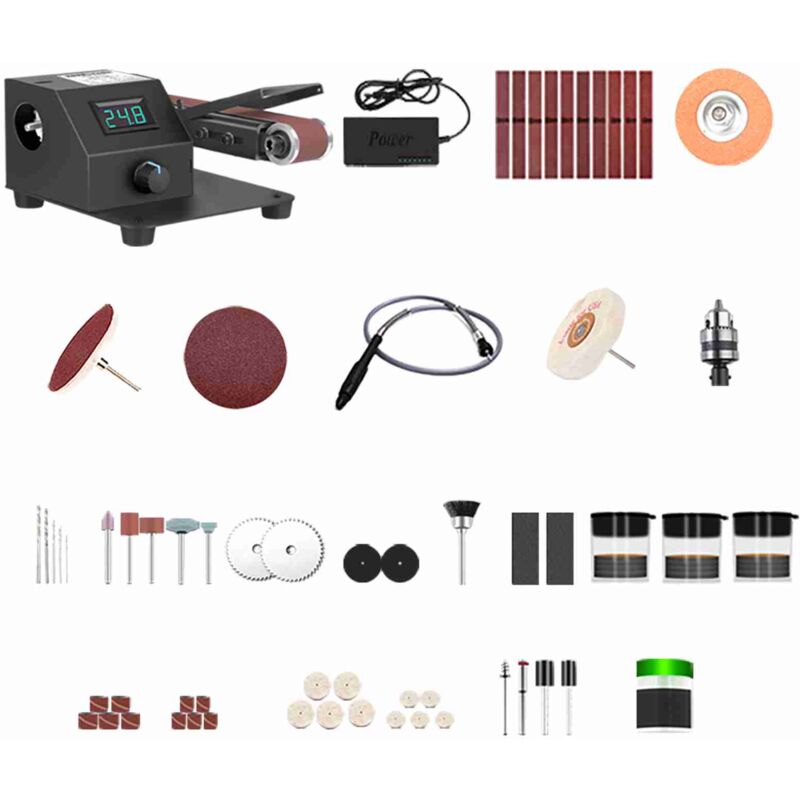 Ponceuse à Bande Miniature 350W Verticale et Horizontale - Machine de Ponçage, Polissage et Meulage avec Régulation de Vitesse Continue et 10 Bandes