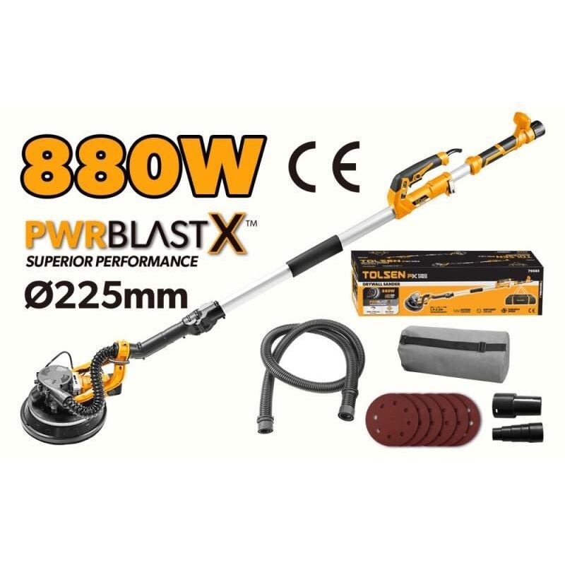 Ponceuse a' cloison se'che 880W, ponceuse a' plaque se'che pliante e'lectrique extensible, vitesse a' vide : 1000-2100/MIN, manche te'lescopique :