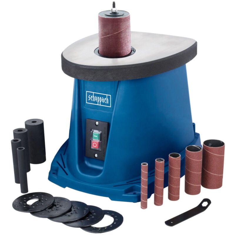 Scheppach Ponceuse Oscillante OSM100 - Puissance 450W - Course d'oscillation 16 mm - 6 manchons abrasifs inclus - Broche Ø12,7mm - Vitesse de