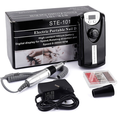 Ponceuse à ongles électrique professionnelle Portable, Rechargeable, lime pour manucure et pédicure, avec écran, 30000 tr/min,STE101Black,Us Plug 100-110v