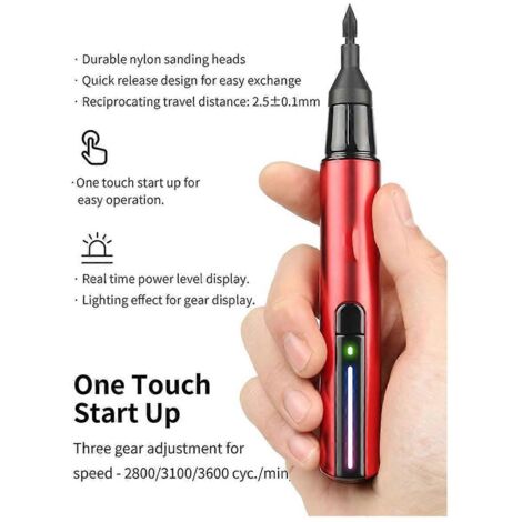 Ponceuse alternative, stylo de ponçage rechargeable avec 8 têtes de ponçage --